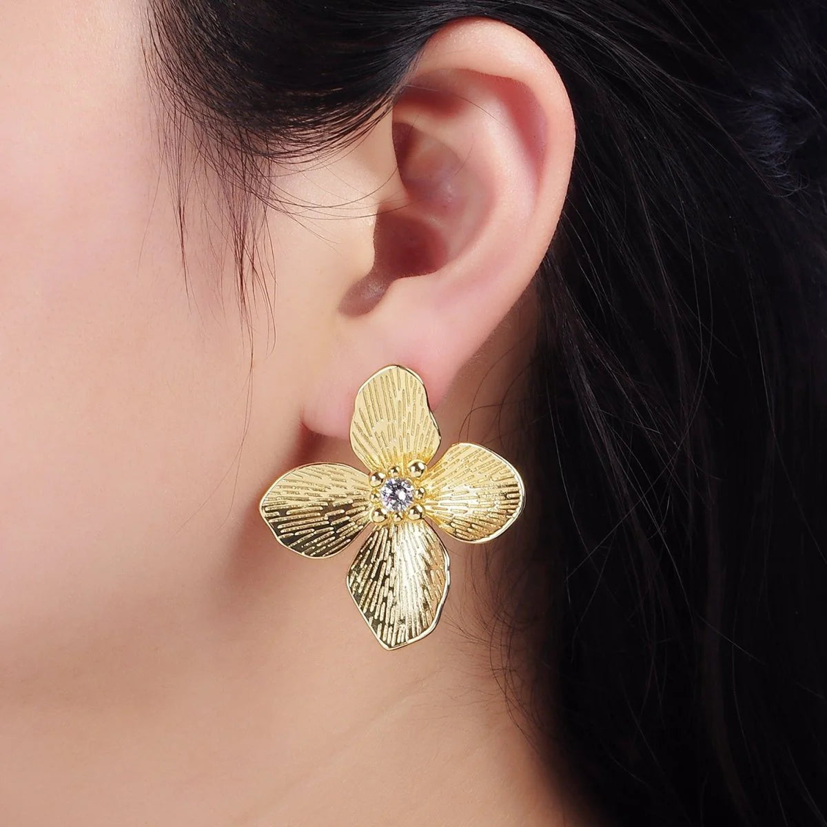 Gold Flower Statement Earring