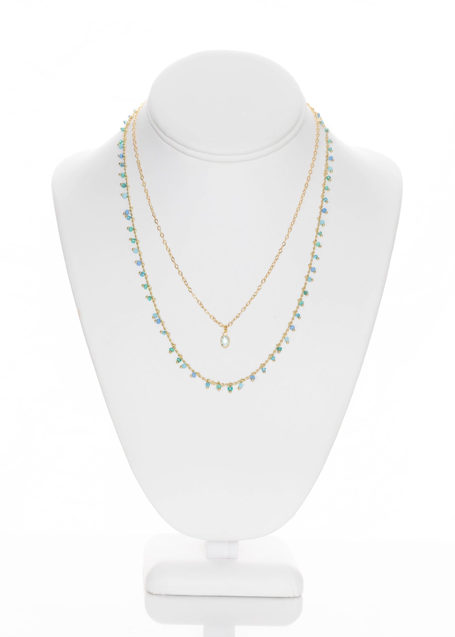 Mixed Blue Link 2-Layer Necklace