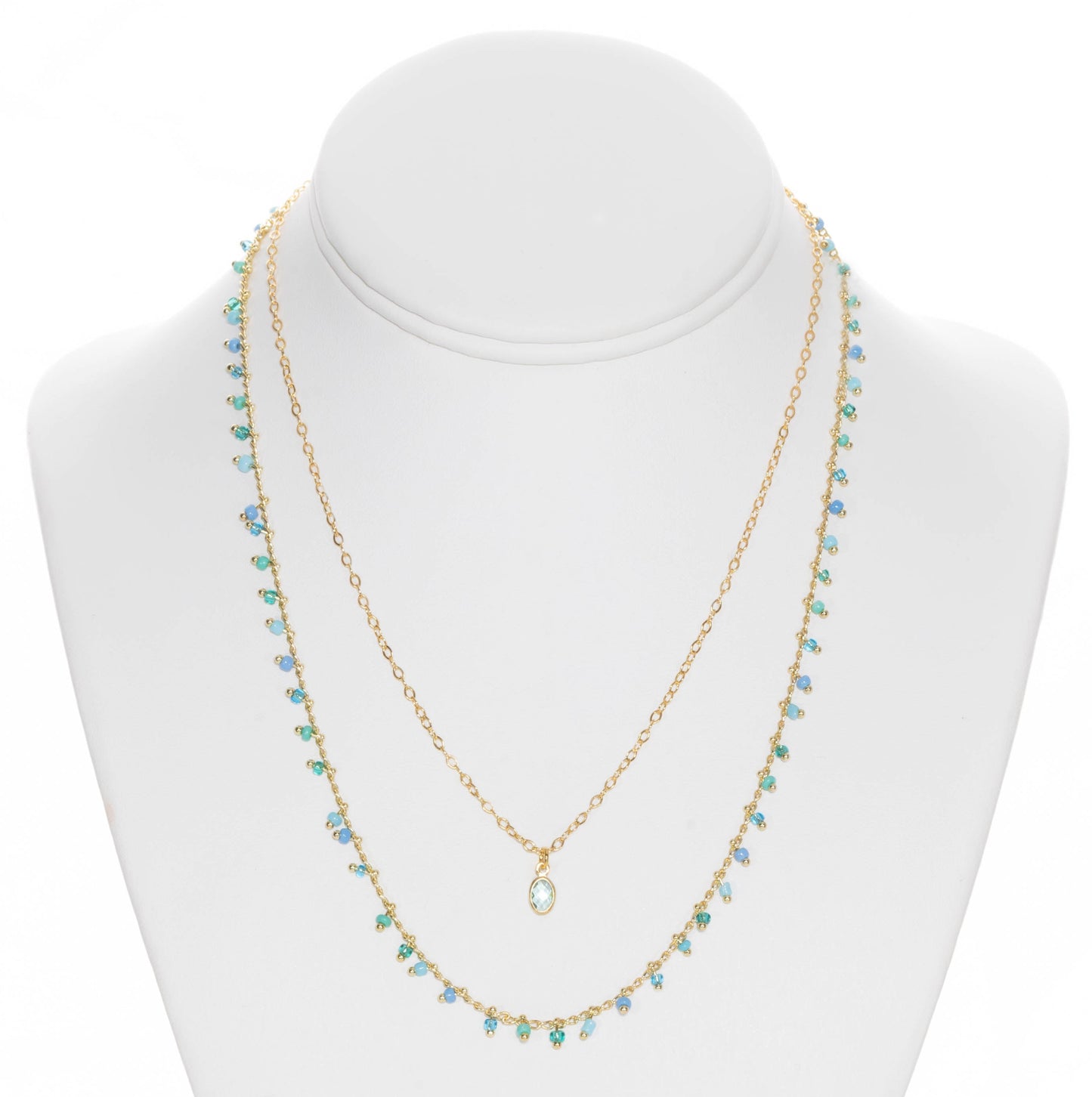 Mixed Blue Link 2-Layer Necklace