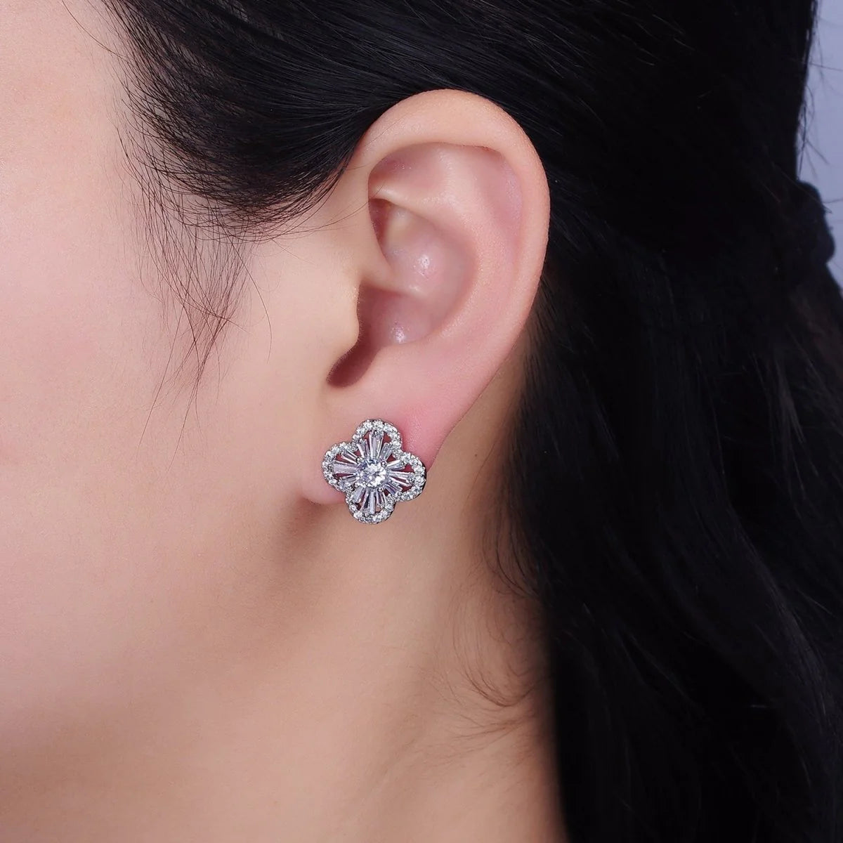 CZ Quatrefoil Stud Earrings