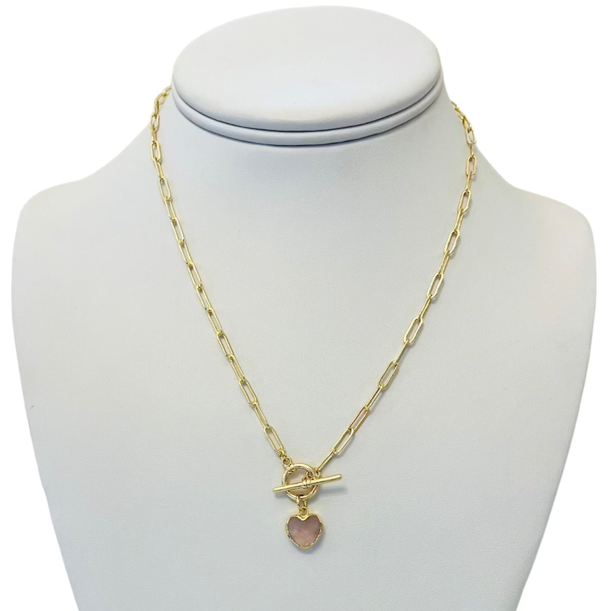 Rose Quartz Heart Toggle Necklace