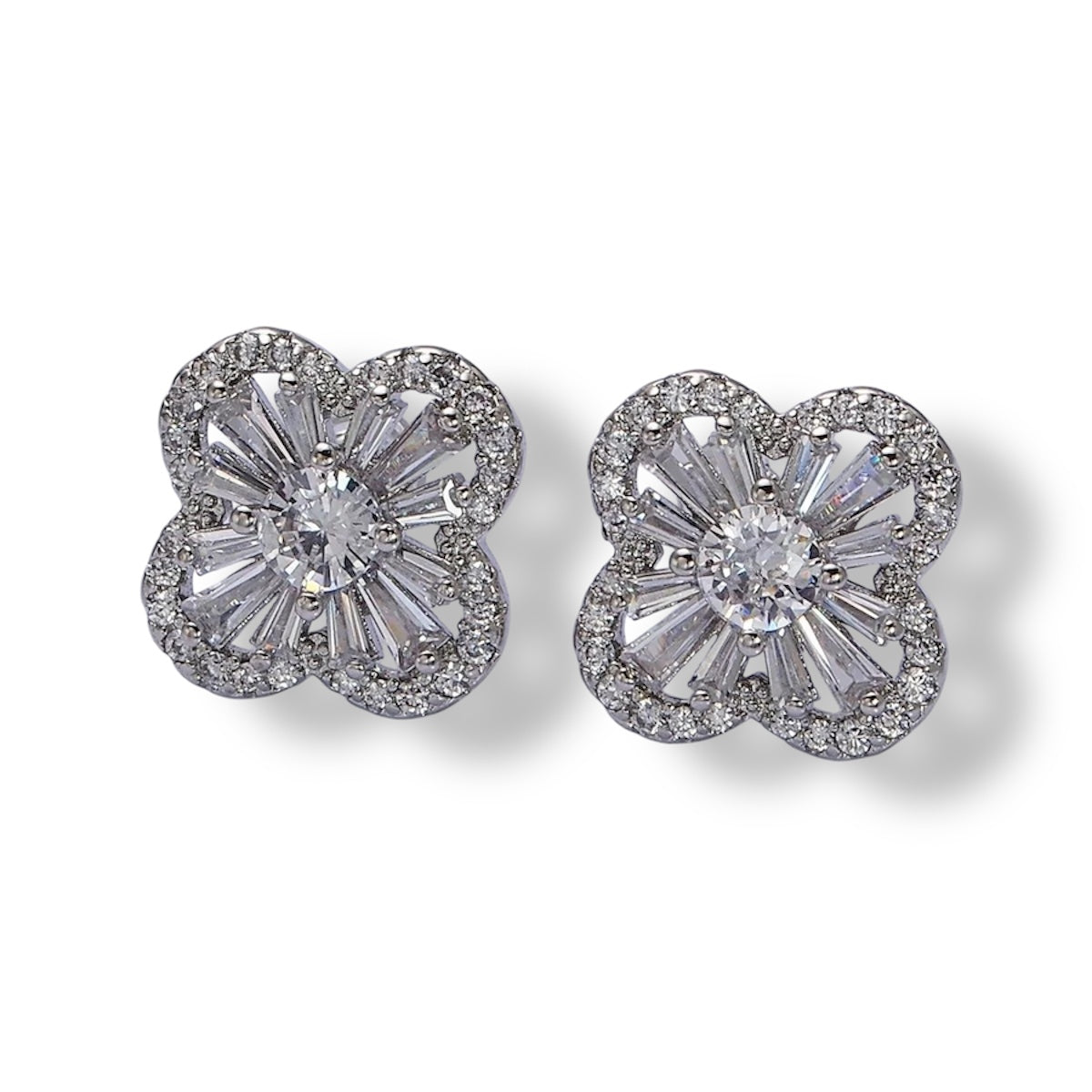 CZ Quatrefoil Stud Earrings