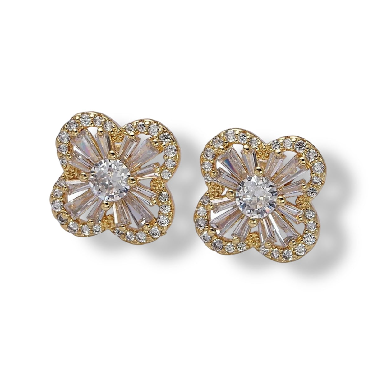 CZ Quatrefoil Stud Earrings