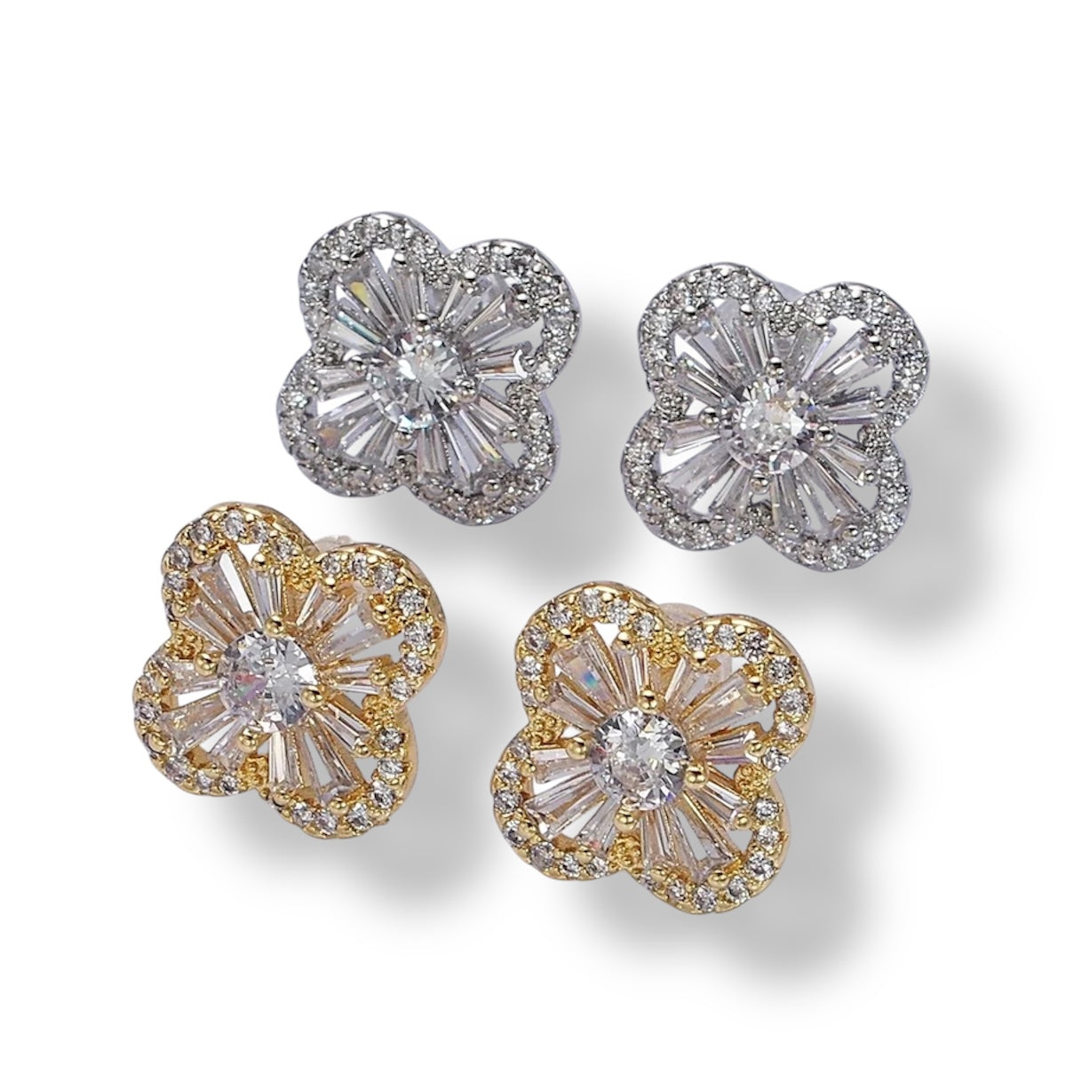 CZ Quatrefoil Stud Earrings