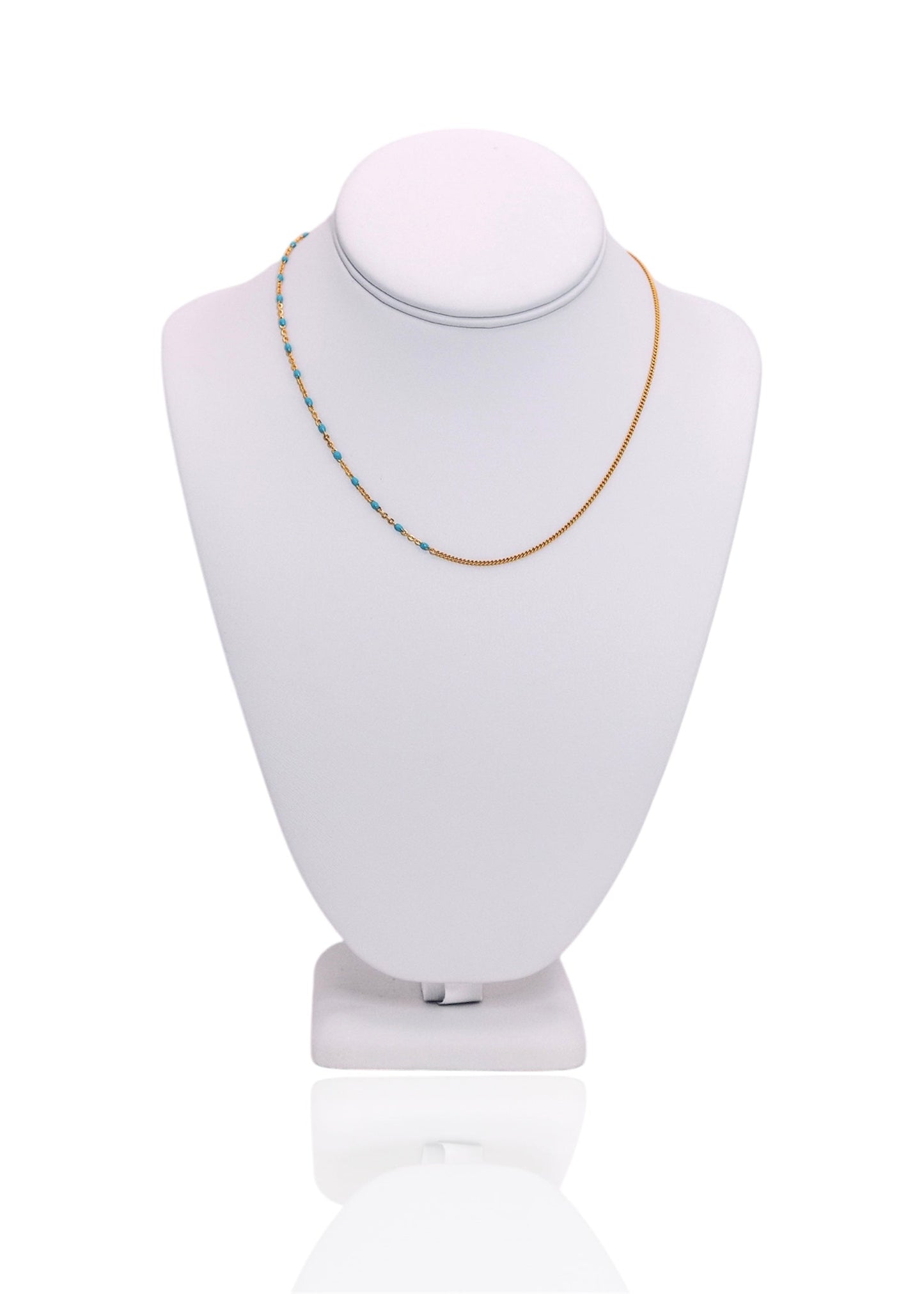 Half & Half Enamel Curb Chain Necklace, Turquoise