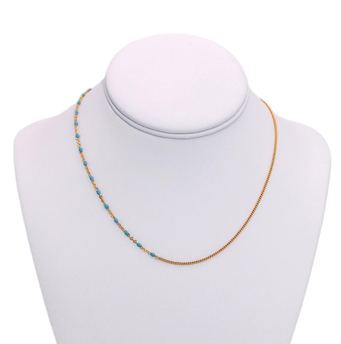 Half & Half Enamel Curb Chain Necklace, Turquoise