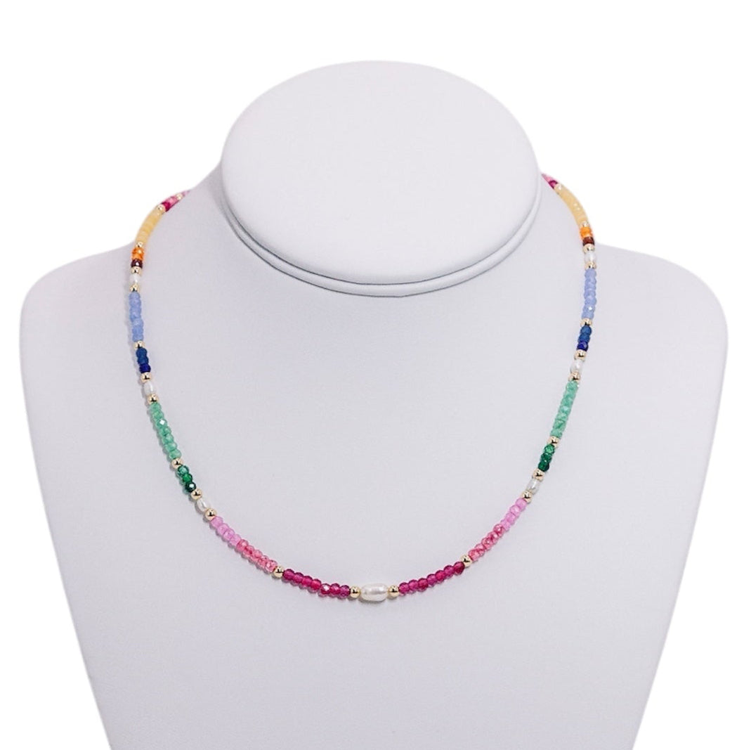 Pearl Color Block Beaded Necklace