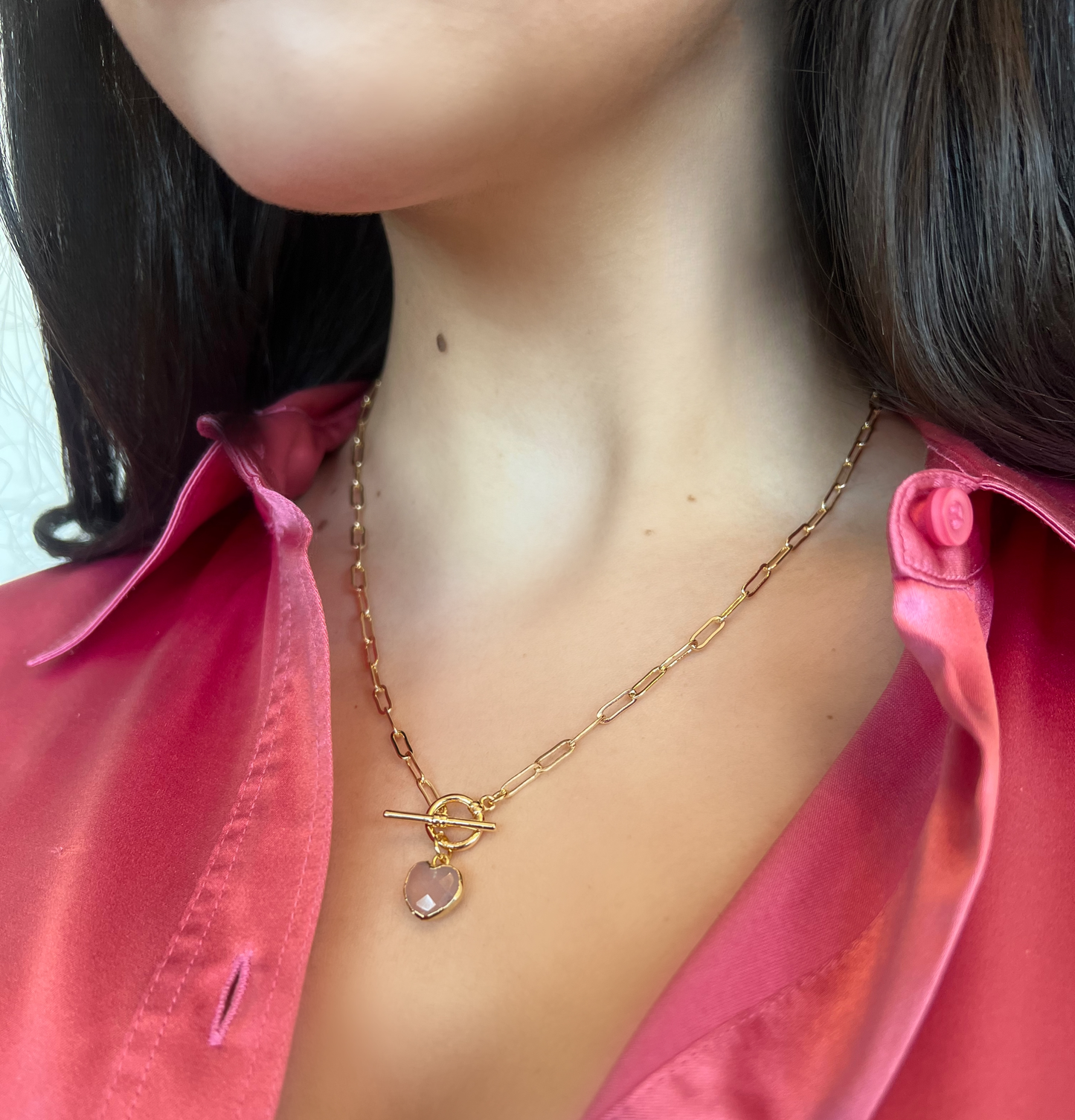 Rose Quartz Heart Toggle Necklace