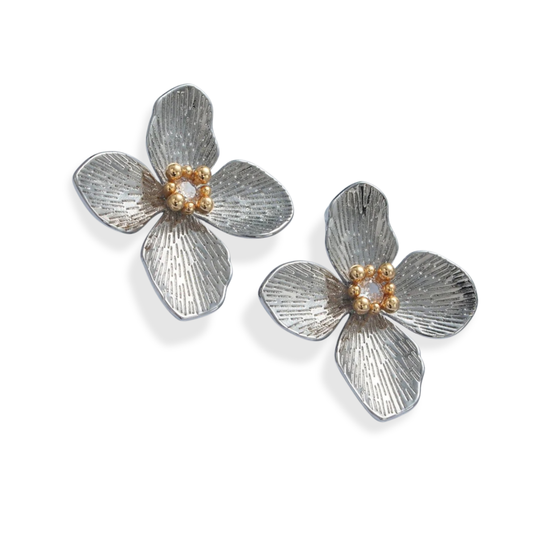 Mixed Metal Flower Statement Earring