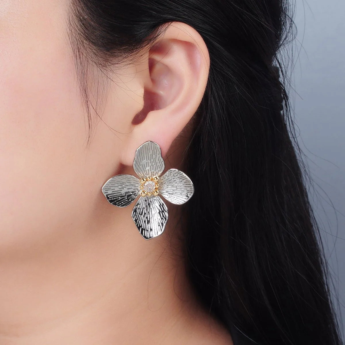 Mixed Metal Flower Statement Earring