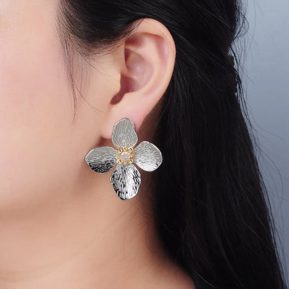 Mixed Metal Flower Statement Earring