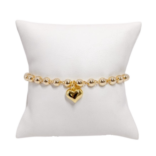 Puffed Heart Charm Bracelet