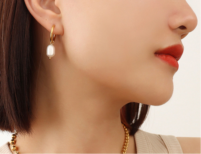 Round Pearl Hoop Earrings