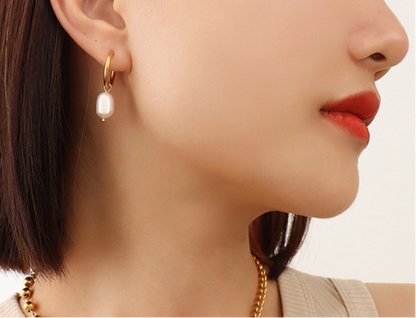 Round Pearl Hoop Earrings