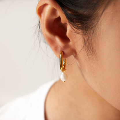 Oval Pearl Hoop Earrings