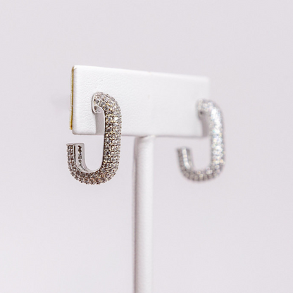 Pave J-Shape Hoops