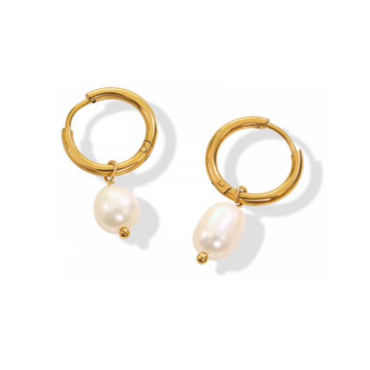 Round Pearl Hoop Earrings